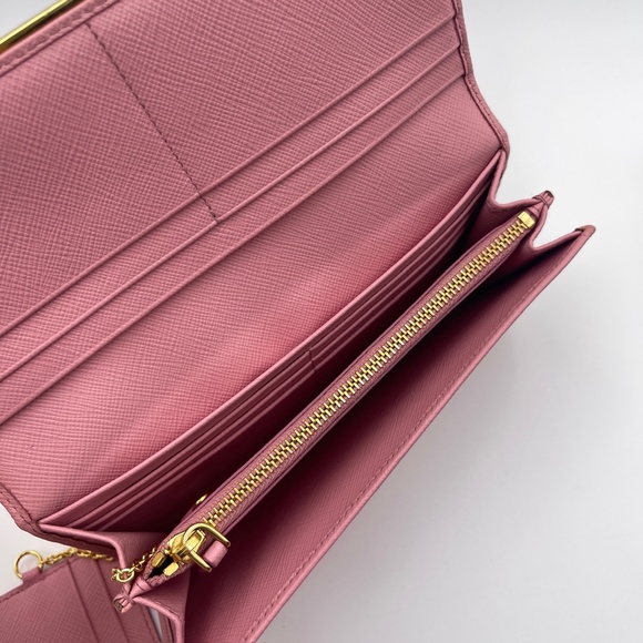 Prada Long leather Wallet in Peonia Saffiano Metal Pink Metallic w/ card holder - Picture 6 of 16